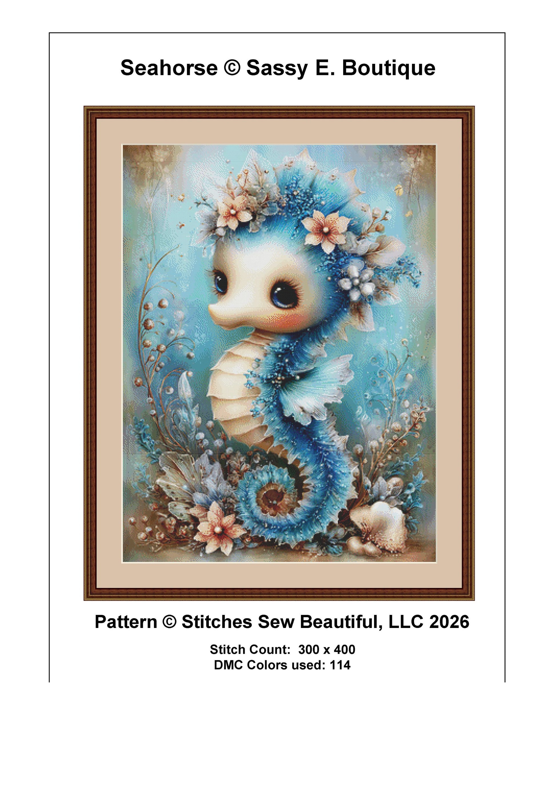 Seahorse counted cross stitch pattern by Sassy E. Boutique (Digital Format)