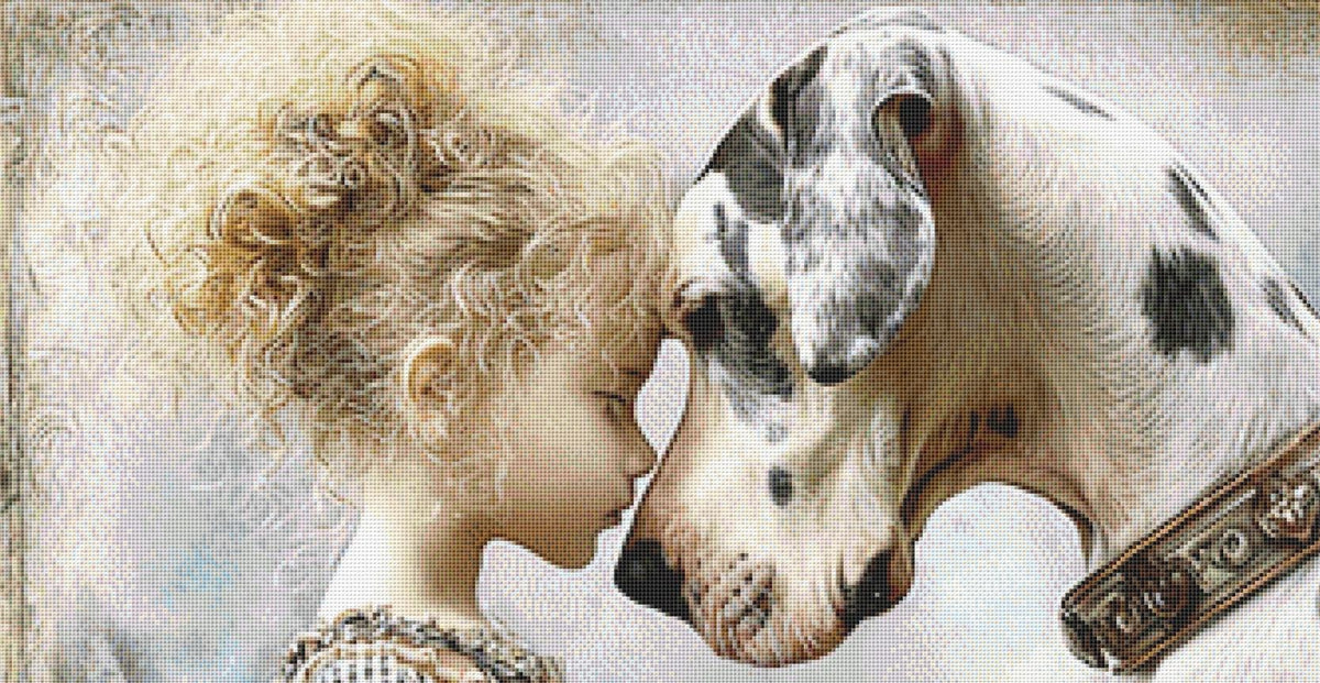 A Great Dane and His Favorite Girl (Max Size) counted cross stitch pattern by Bryna T. Art & Design (Digital Format)
