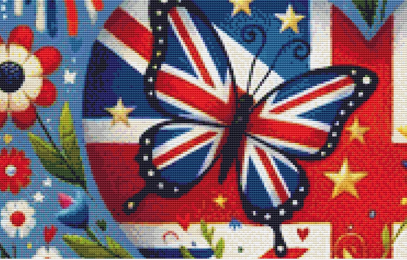 Patriotic Heart (UK Version) counted cross stitch pattern by World of Love Hearts/Adrian G. Eyre (Digital Format)