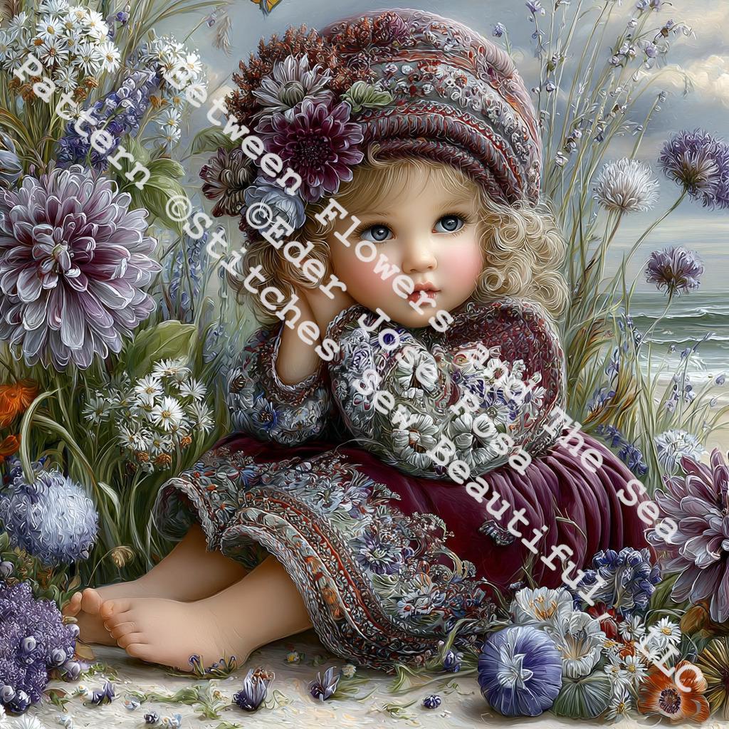 Between Flowers and The Sea counted cross stitch pattern by Eder Jose Rosa (Digital Format)