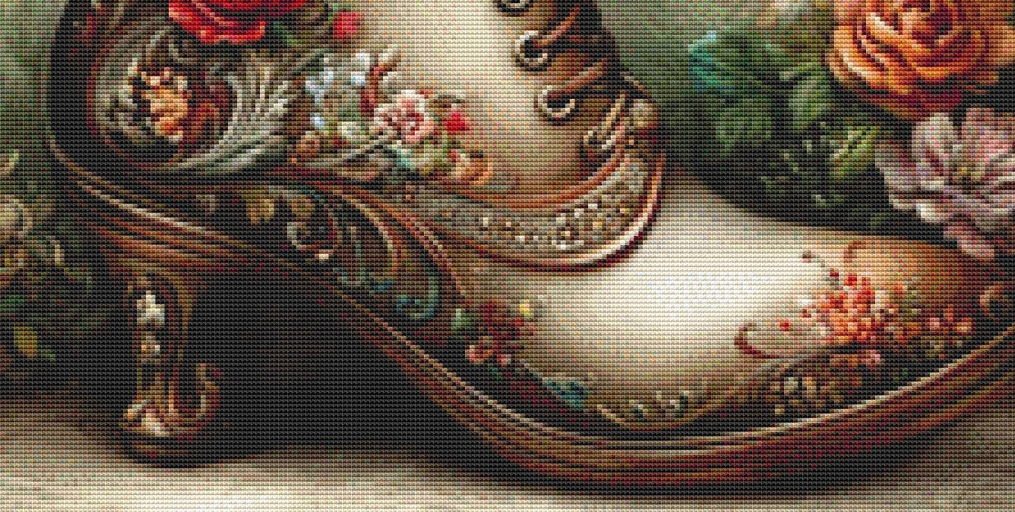 Antique Rose Boot counted cross stitch pattern by Sassy E. Boutique (Digital Format)