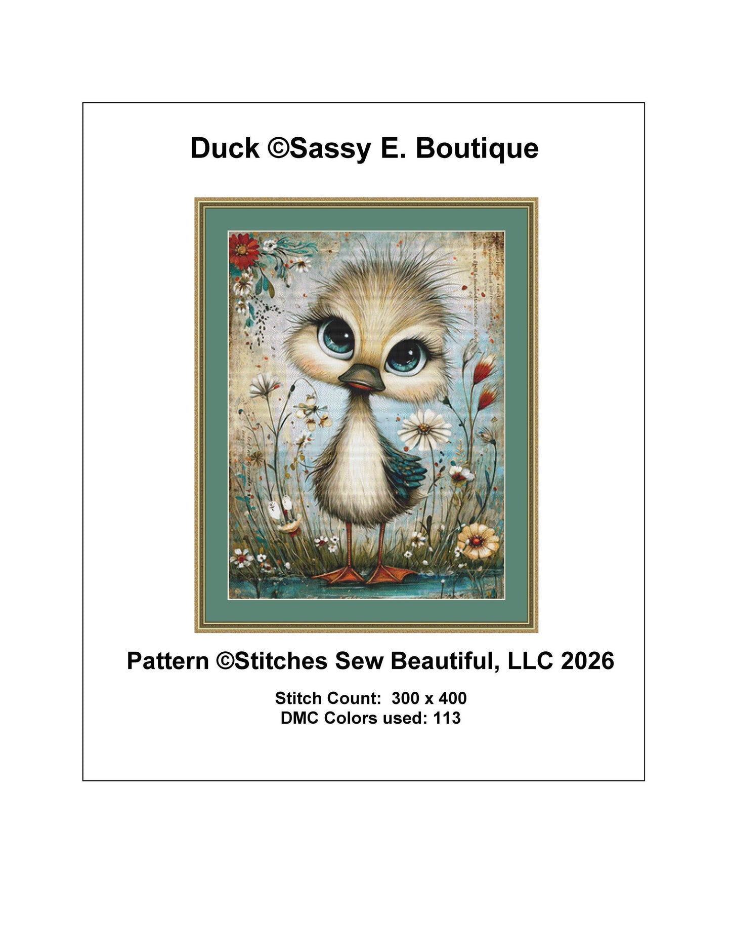 Duck counted cross stitch pattern by Sassy E. Boutique (Digital Format)