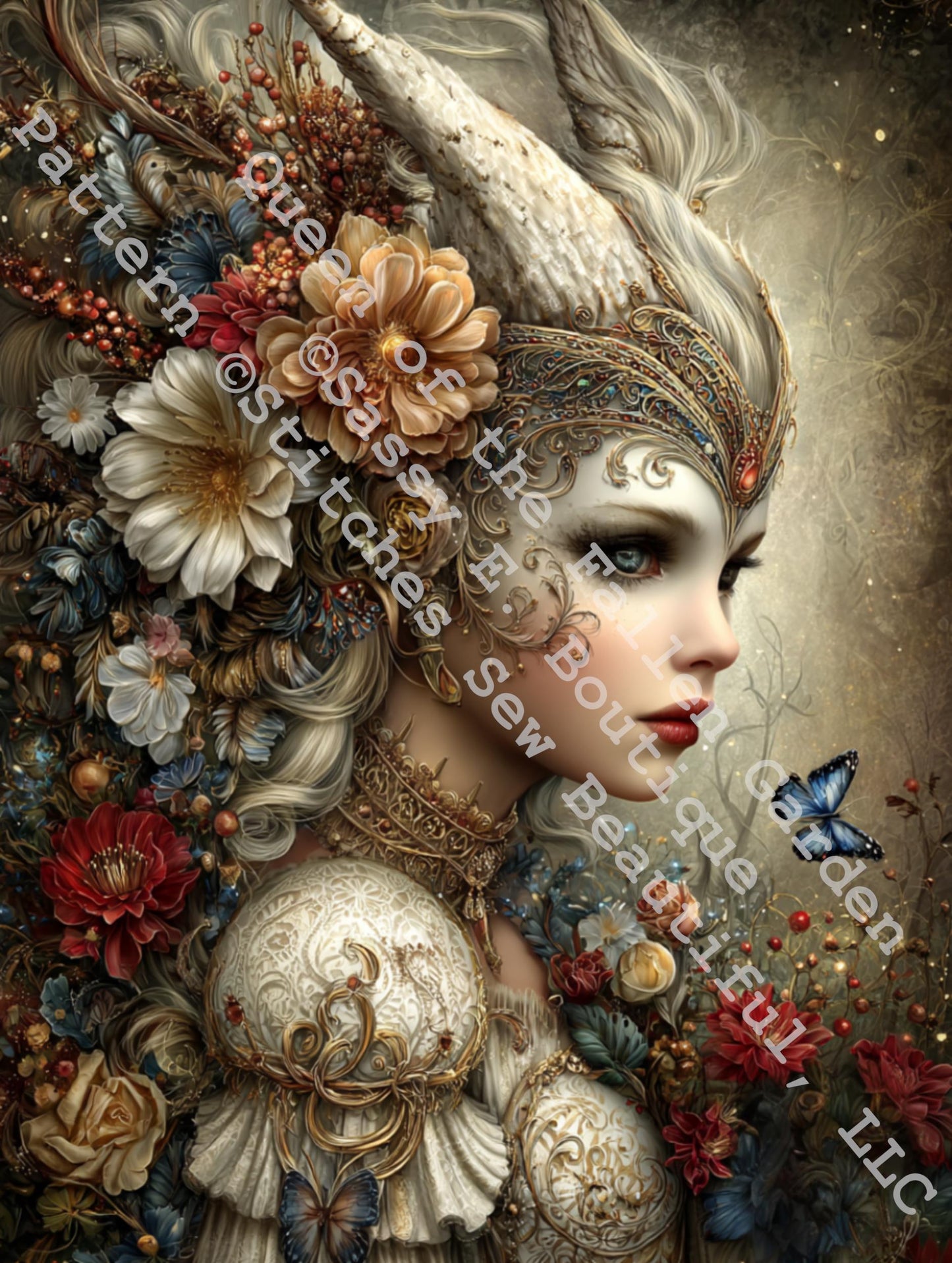 Queen of the Fallen Garden counted cross stitch pattern by Sassy E. Boutique (Digital Format)