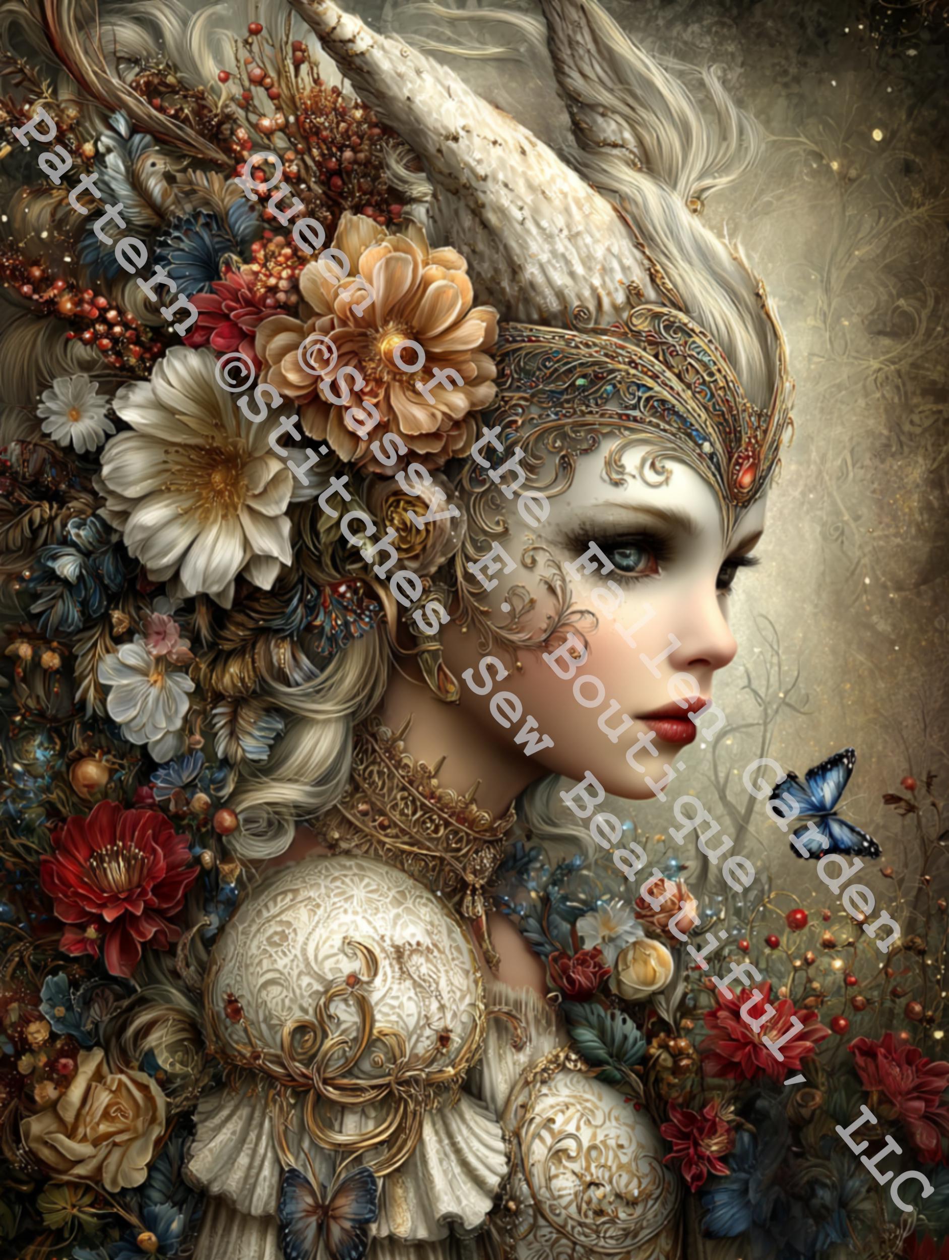 Queen of the Fallen Garden counted cross stitch pattern by Sassy E. Boutique (Digital Format)