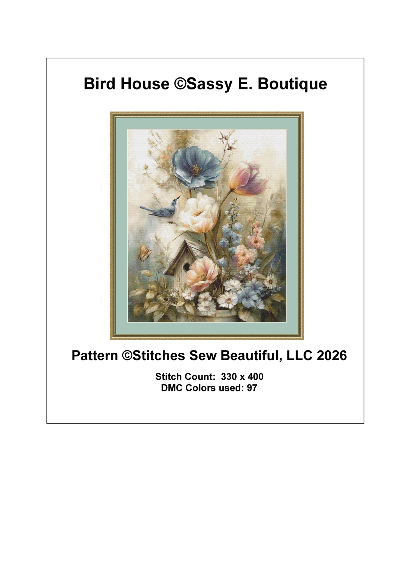 Bird House counted cross stitch pattern by Sassy E. Boutique (Digital Format)
