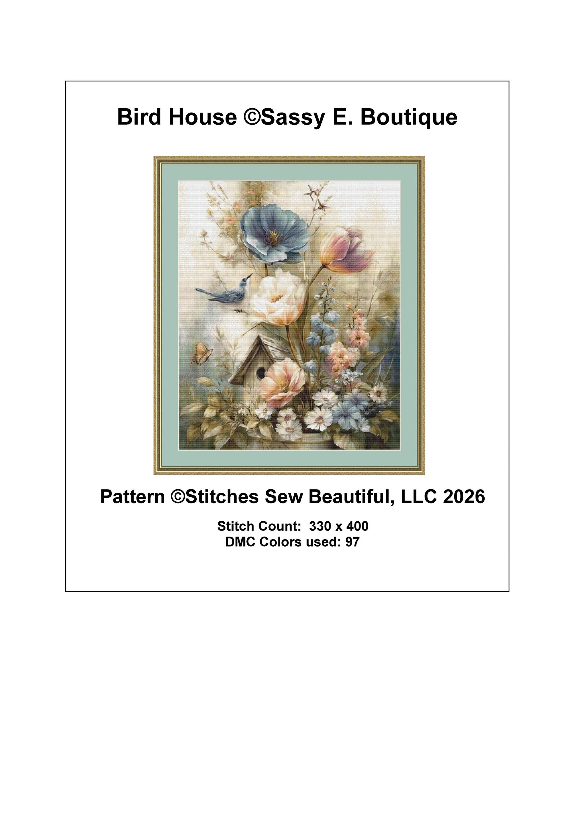Bird House counted cross stitch pattern by Sassy E. Boutique (Digital Format)