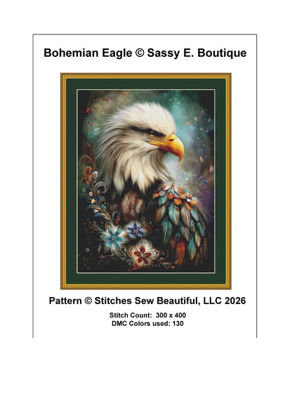 Bohemian Eagle counted cross stitch pattern by Sassy E. Boutique (Digital Format)