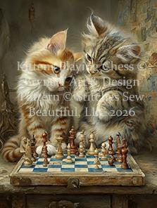 Kittens Playing Chess (Max Size/Color) counted cross stitch pattern by Bryna T. Art & Design (Digital Format)