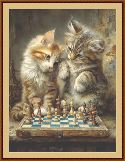 Kittens Playing Chess (Max Size/Color) counted cross stitch pattern by Bryna T. Art & Design (Digital Format)