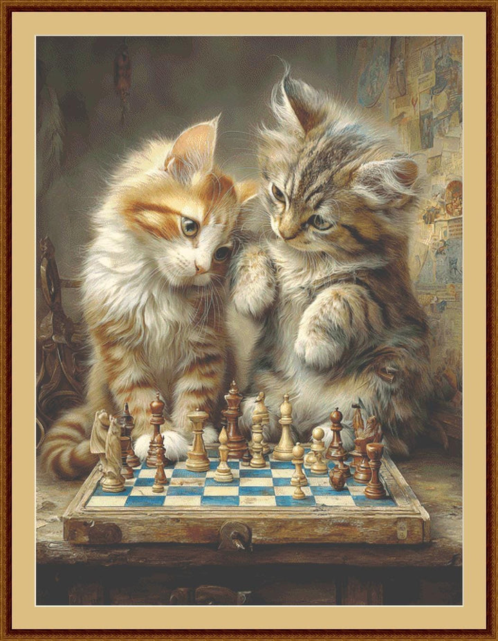 Kittens Playing Chess (Max Size/Color) counted cross stitch pattern by Bryna T. Art & Design (Digital Format)