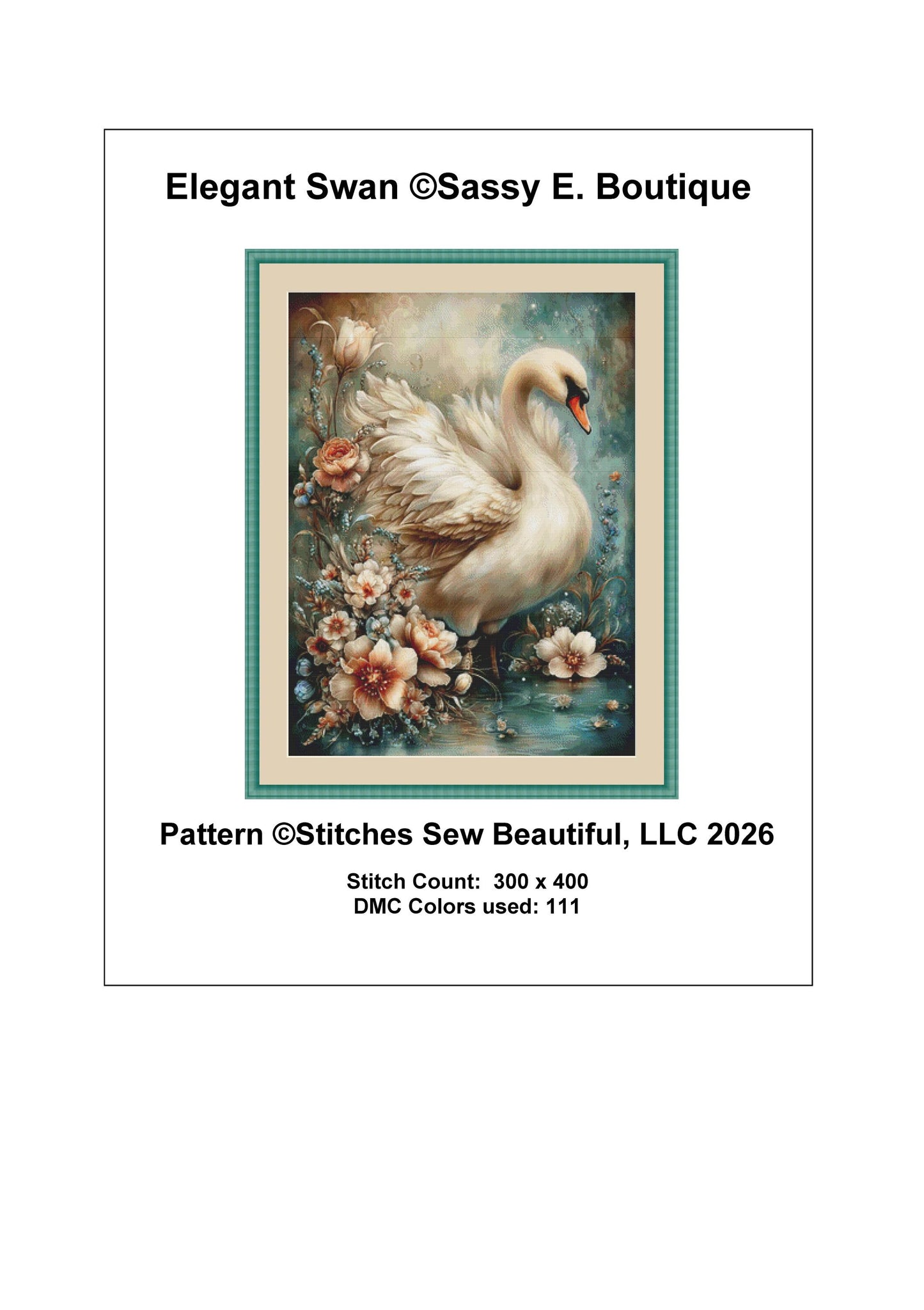 Elegant Swan counted cross stitch pattern by Sassy E. Boutique (Digital Format)