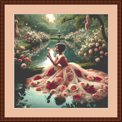 Reflection of Roses (Small) counted cross stitch pattern by Mystic Vision Gallery (Digital Format)