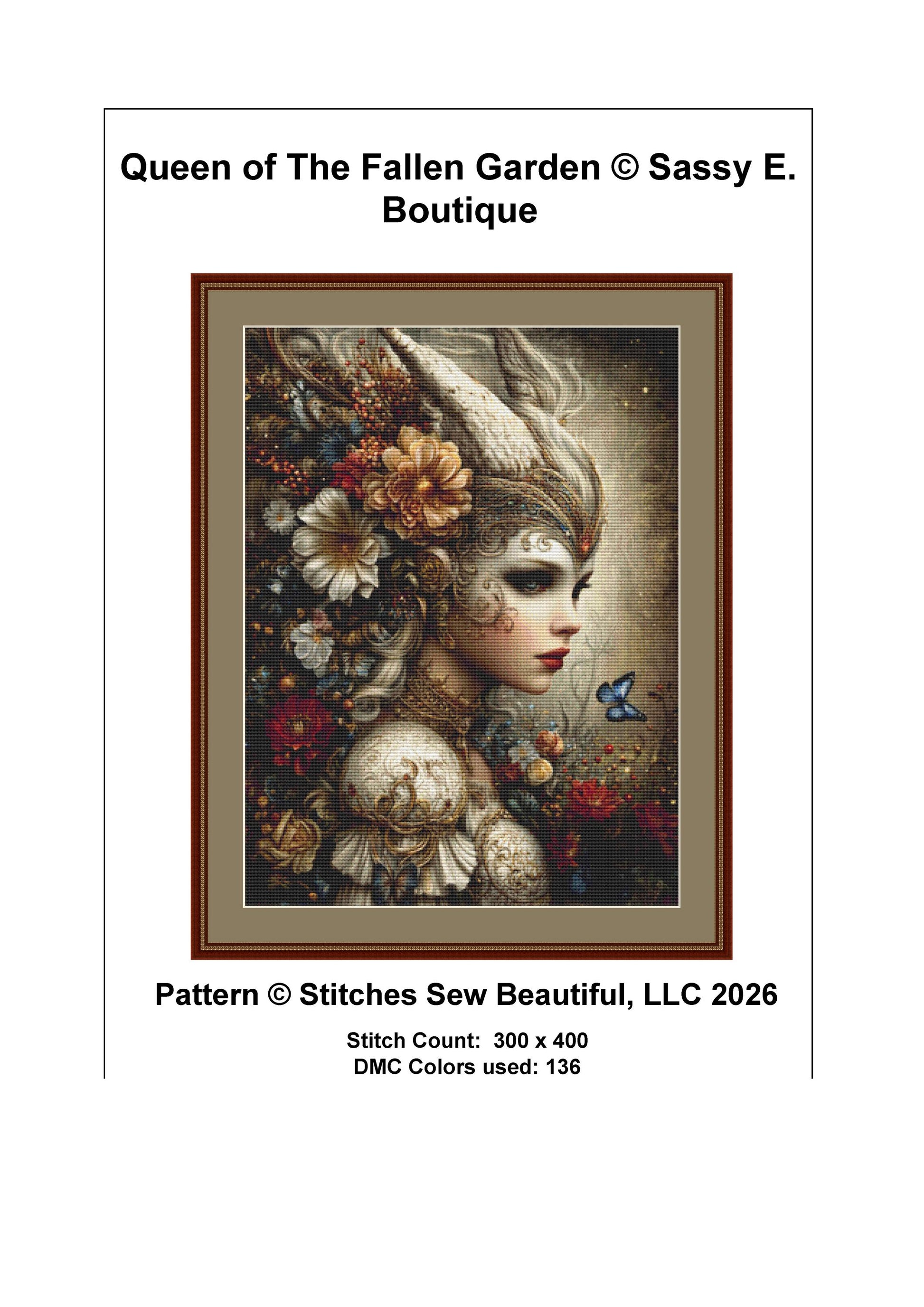 Queen of the Fallen Garden counted cross stitch pattern by Sassy E. Boutique (Digital Format)