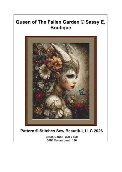 Queen of the Fallen Garden counted cross stitch pattern by Sassy E. Boutique (Digital Format)