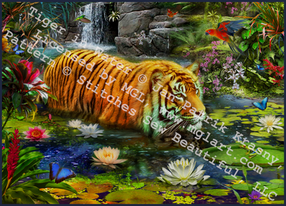 Tiger in Water counted cross stitch pattern by Jan Patrik Krasny, Licensed by MGL, www.mglart.com